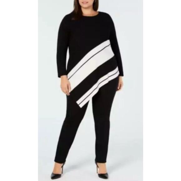 Alfani Plus Size 3XL Asymmetrical Hem Striped Sweater Black $76 Black White - Picture 1 of 5